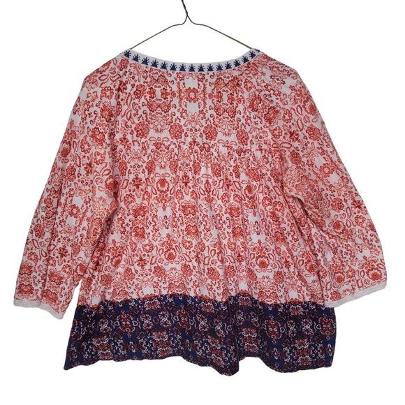 🤩Women's Top M Vintage America White Peasant Embroidered V Neck Boho Cotton - Picture 2 of 5